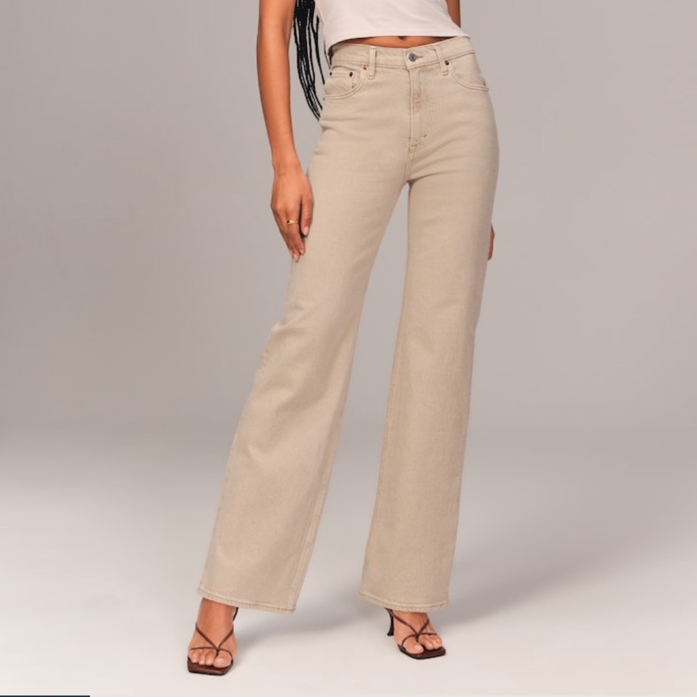 Abercrombie High Rise 90s Relaxed Jean , Oat, 30 SHORT